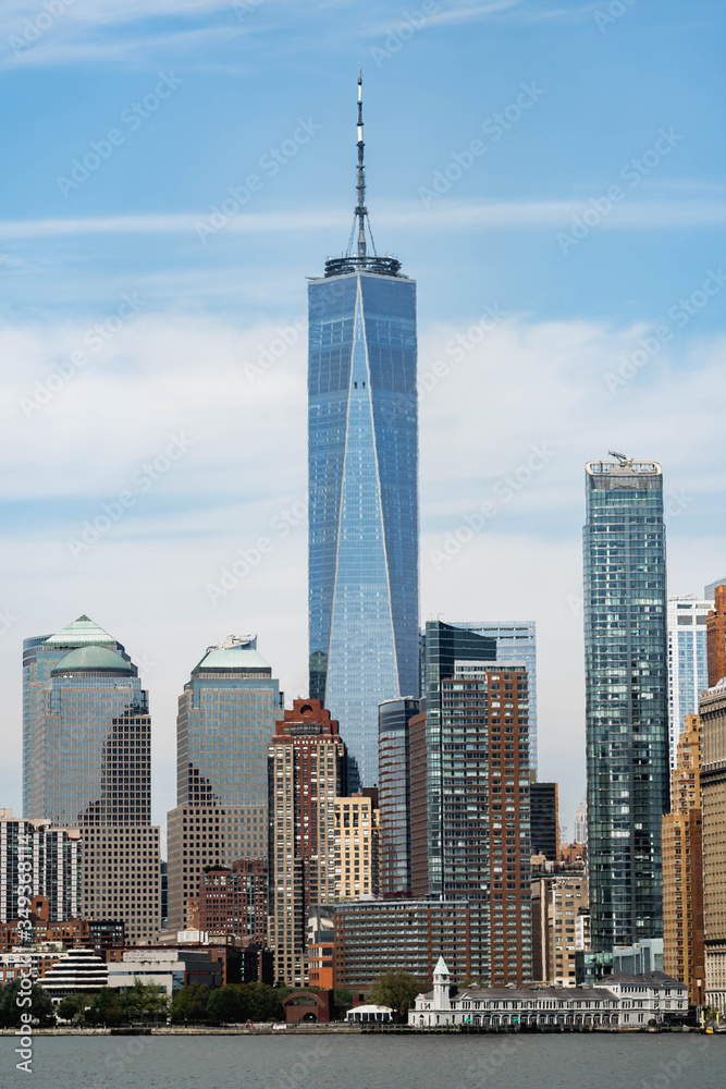 Fototapeta premium New York panorama. Night view of Manhattan. World Trade Center skyscraper. New York view daytime. Famous New York skyline. 