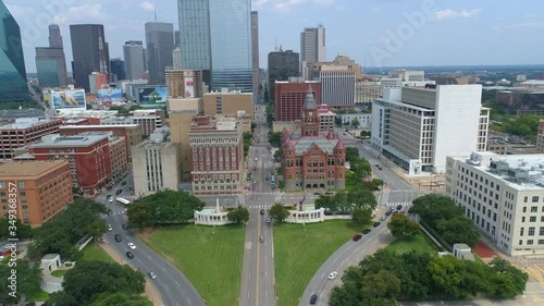 The Kennedy Dealey Plaza Memorial and Downtown Main Street Drone Video Dallas Texas USA photo
