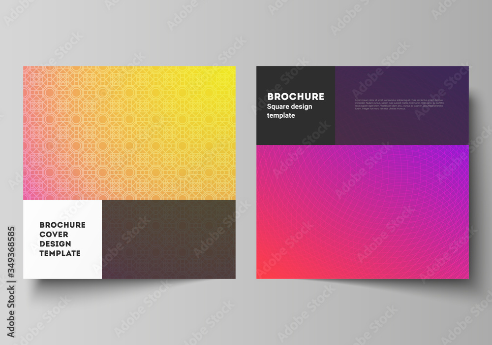 Fototapeta premium The minimal vector illustration of editable layout of two square format covers design templates for brochure, flyer, magazine. Abstract geometric pattern with colorful gradient business background.