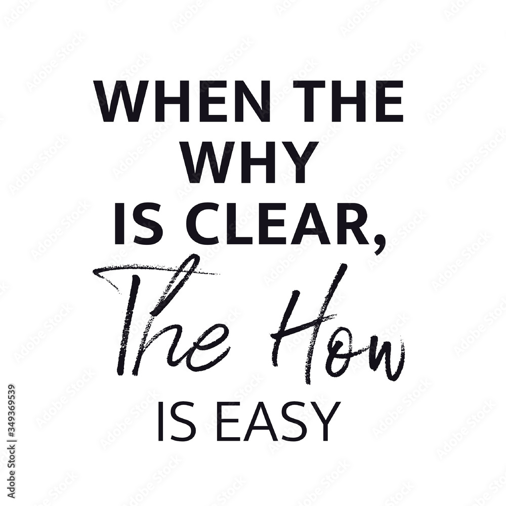 Inspirational Quote with white background - When the why is Clear, The how is easy