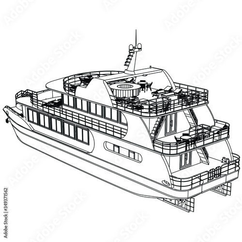 Yacht. Vector luxury liner yacht isolated on white background. Sea tourism, holiday vacation concept.