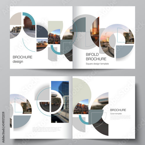 Vector layout of two covers templates for square design bifold brochure, flyer, cover design, book, brochure cover. Background with abstract circle round banners. Corporate business concept template.