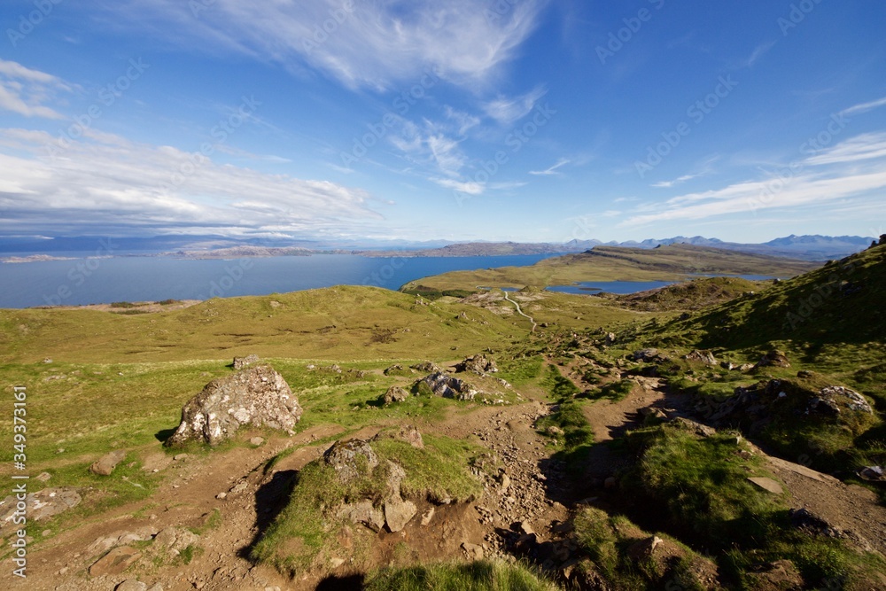 mountain landscape with blue sky, Isle of Skye, Scotland 