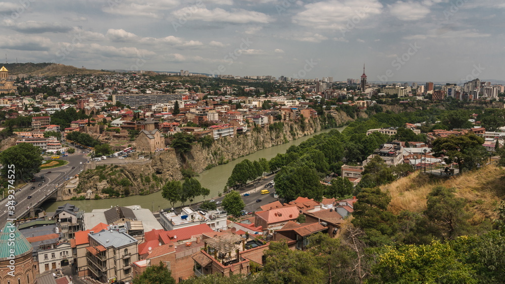 The panoramatic view of wonderful historic city center of Georgia capital, Tbilisi.