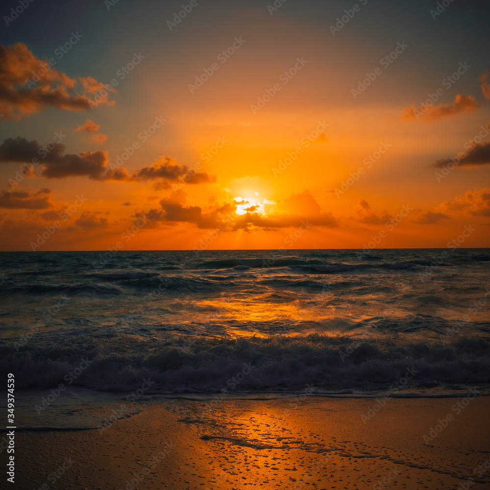 sunset beach sand waves sea ocean water sky clouds sun summer miami florida sunrise landscape coast dusk orange