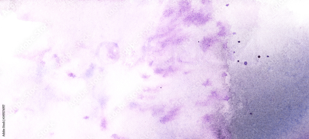 Obraz premium Abstract watercolor gentle background of lilac shades. Soft violet stains and bright small paint splashes on textured paper. Hand drawn illustration in pastel tones