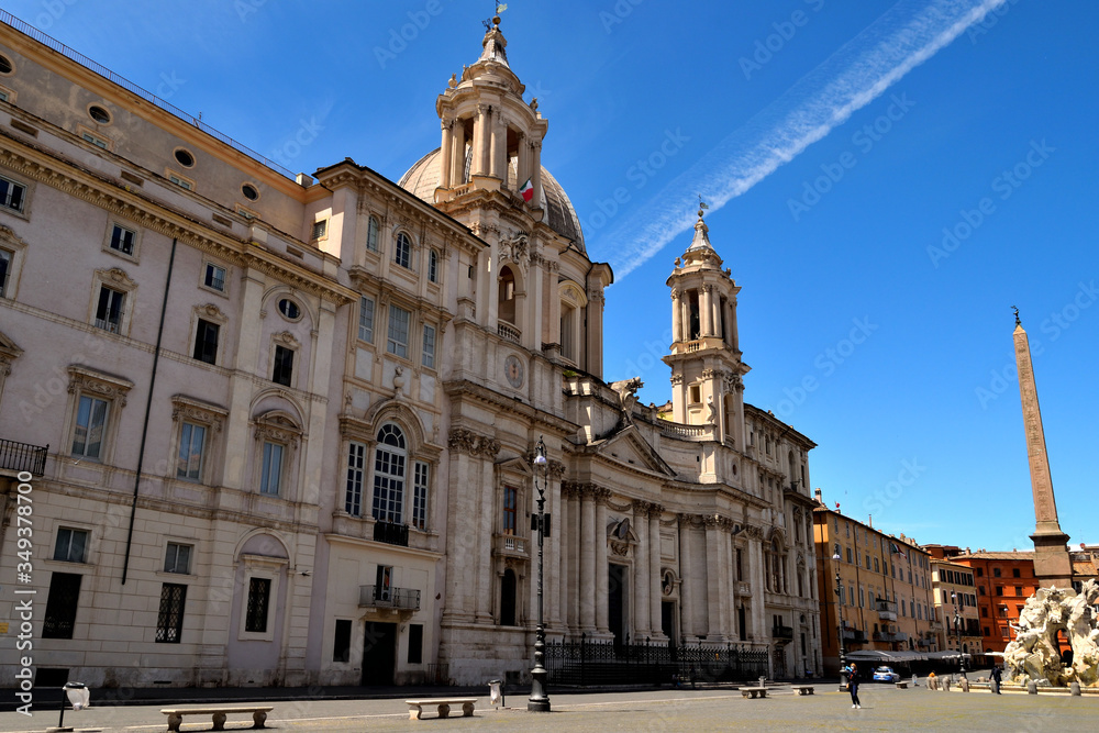 View of the Navona Square without tourists due to phase 2 of the lockdown