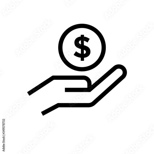save money icon  salary money  invest finance  hand holding dollar  symbols in outline style on white background
