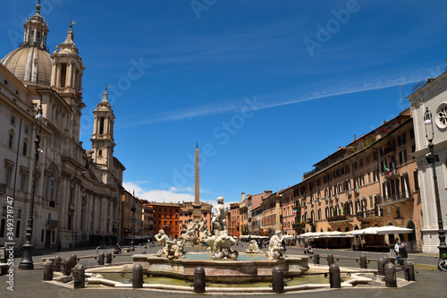 View of the Navona Square without tourists due to phase 2 of the lockdown