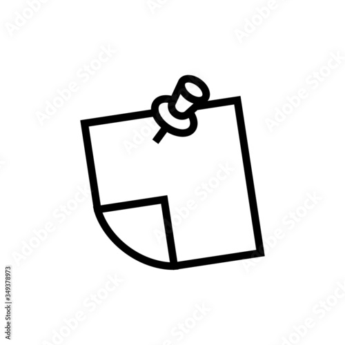 note paper with pushbutton icon, reminder sticker pinned icon in outline style on white background