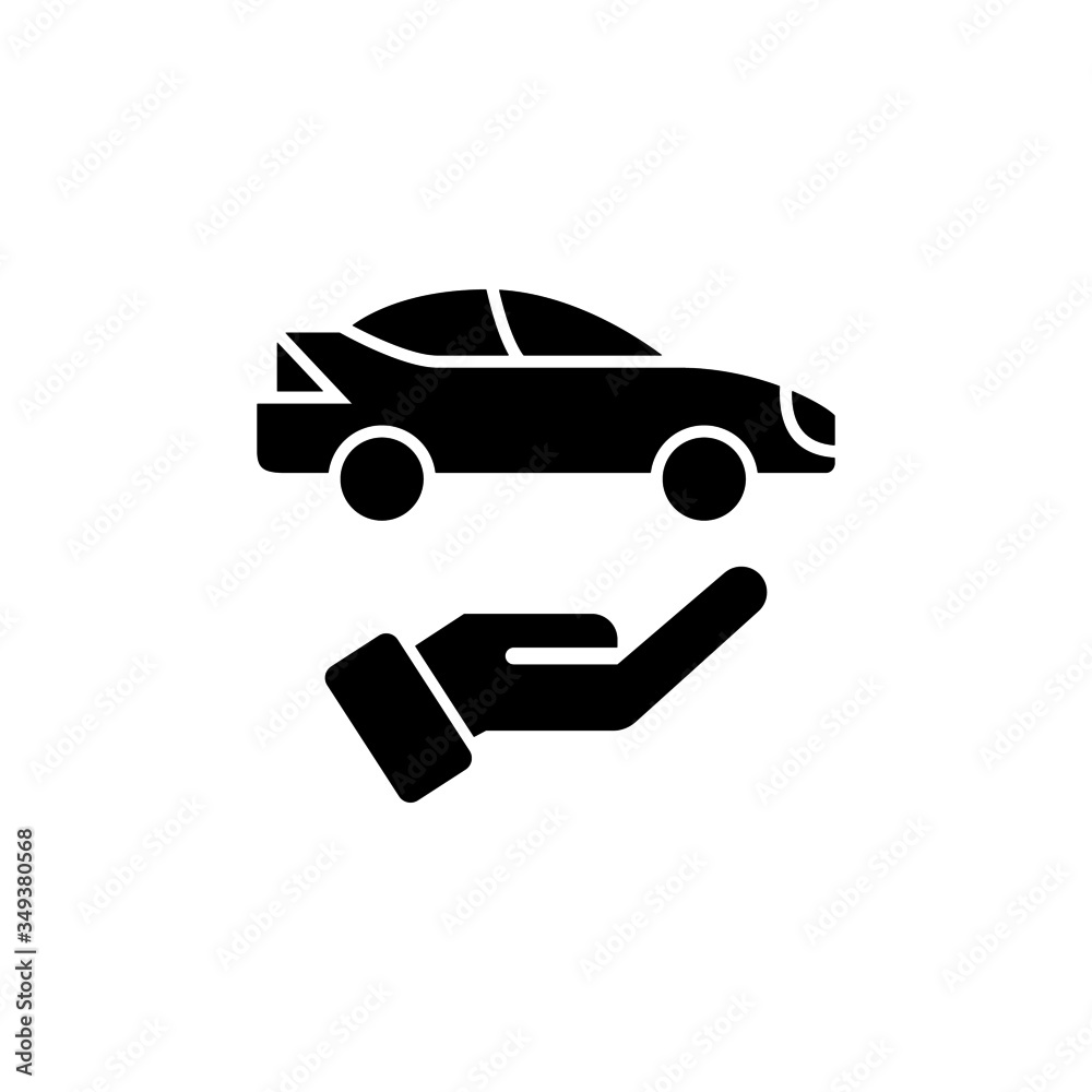 car in the hand icon in black flat design on white background