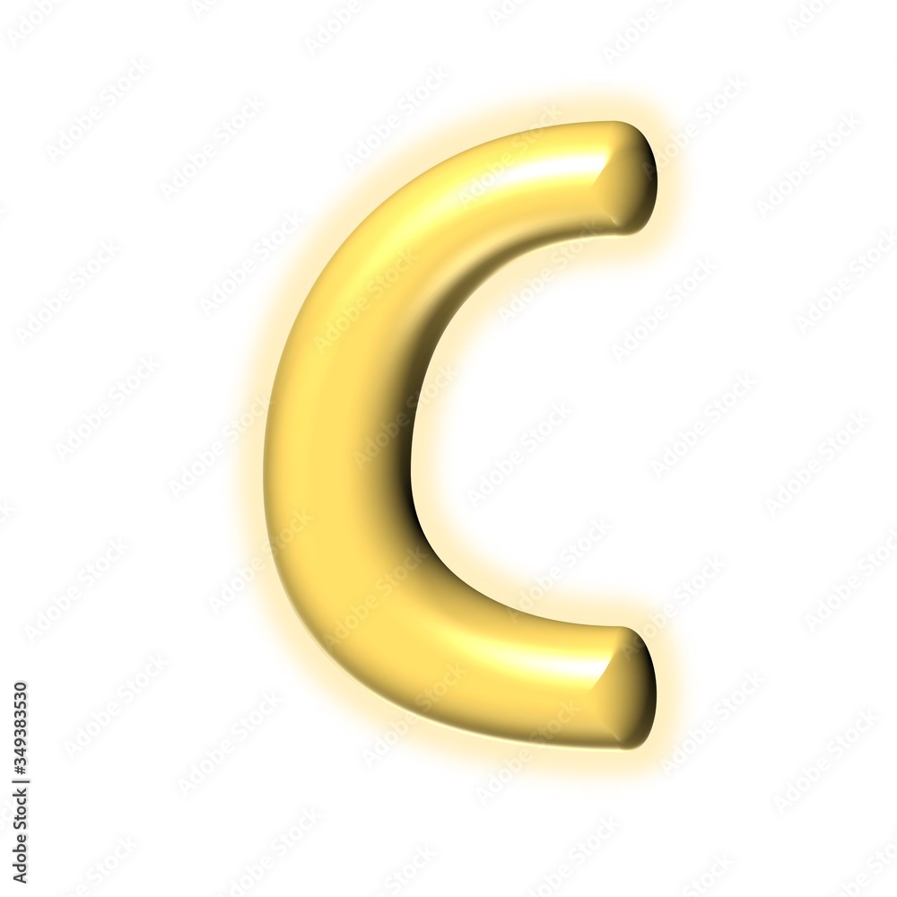 3D GOLDEN CARTOON STYLE ENGLISH ALPHABET WITH GLOW : C