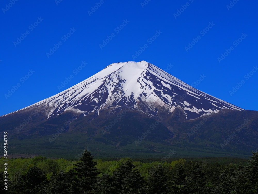 Mt. Fuji with clear blue sky from Fujiyoshida city Japan 05/14/2020