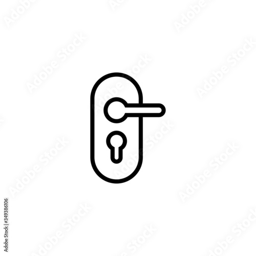 Black door handle icon template in outline style on white background, Door and accessory equipment symbol vector sign isolated on white background illustration for graphic and web design