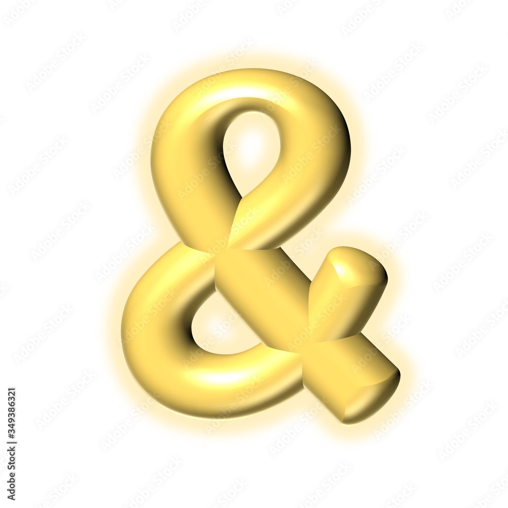 3D GOLDEN CARTOON STYLE SPECIAL MARK WITH GLOW : & AMPERSAND