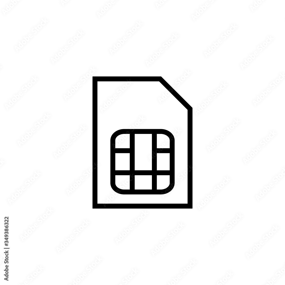 SIM card icon template in outline style on white background, SIM card symbol vector sign isolated on white background illustration for graphic and web design SIM card icon template in outline style on white background, SIM card symbol vector sign isolated on white background illustration for graphic and web design