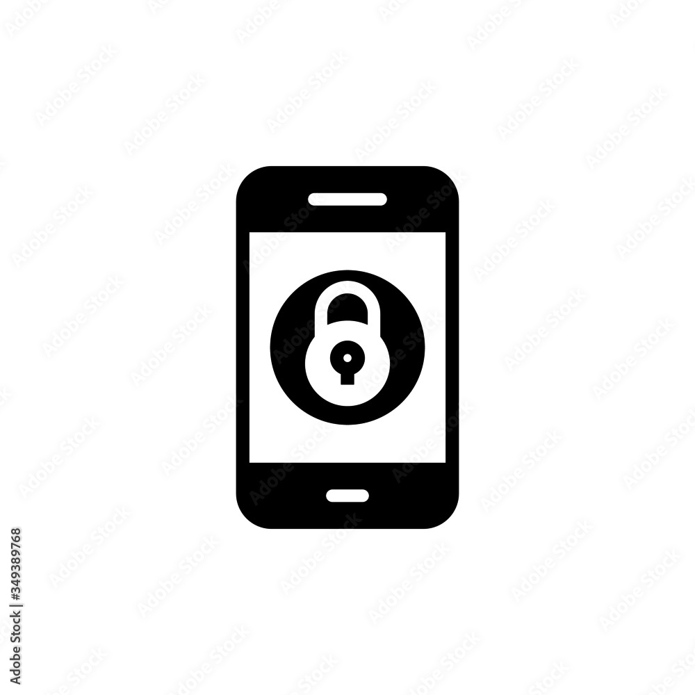 Mobile security icon in black flat design on white background, Smartphone lock outline vector icon, Phone data protection symbol, logo illustration, Vector graphics Mobile security icon in black flat design on white background, Smartphone lock outline vector icon, Phone data protection symbol, logo illustration, Vector graphics