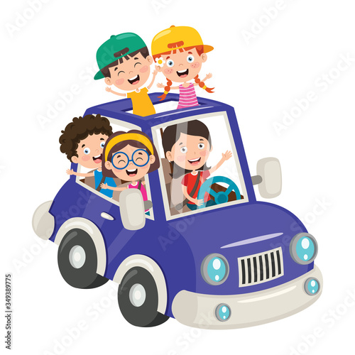 Cartoon Characters Travelling With Vehicle 
