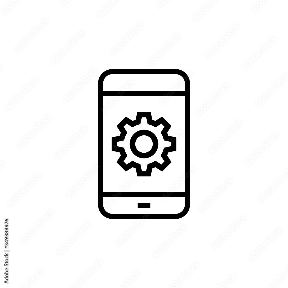 Smartphone icon settings sign in outline style on white background, Smartphone icon settings sign in outline style on white background,