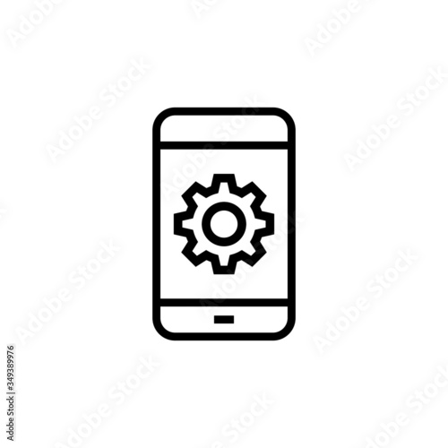 Smartphone  icon settings sign in outline style on white background,