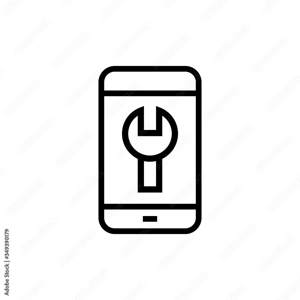 Phone repair service icon in outline style on white background, linear style sign for mobile concept and web design, Smartphone with tool box outline vector icon Phone repair service icon in outline style on white background, linear style sign for mobile concept and web design, Smartphone with tool box outline vector icon