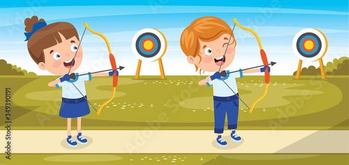 Happy Character Playing Archery Game