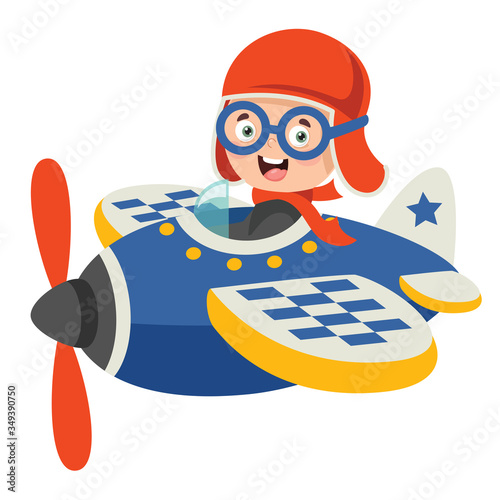 Happy Kid Flying In Airplane