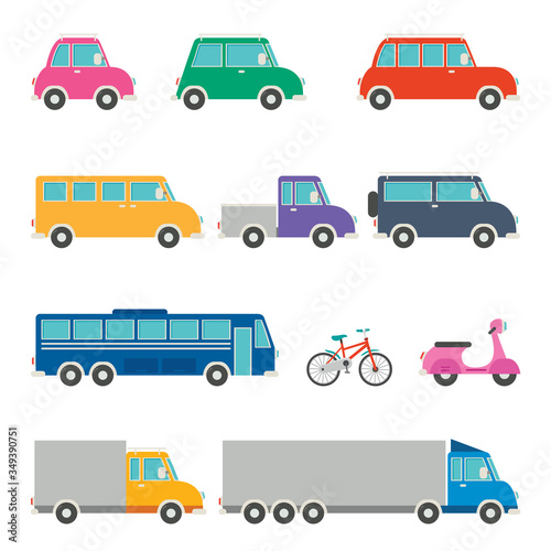 Set Of Various Cartoon Vehicles