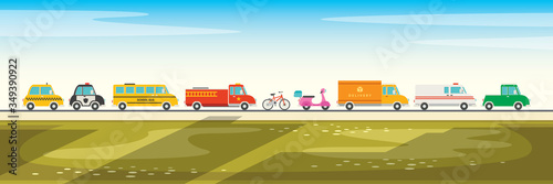 Set Of Various Cartoon Vehicles