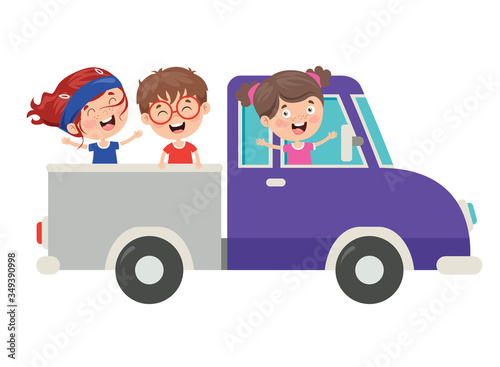 Cartoon Characters Travelling With Vehicle 
