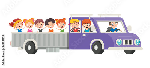 Cartoon Characters Travelling With Vehicle 