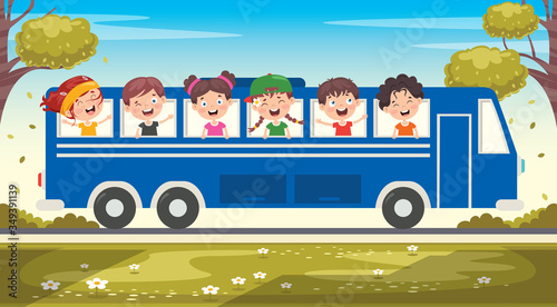 Cartoon Characters Travelling With Vehicle 