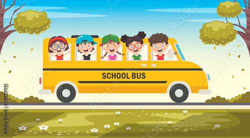 Cartoon Characters Travelling With Vehicle 