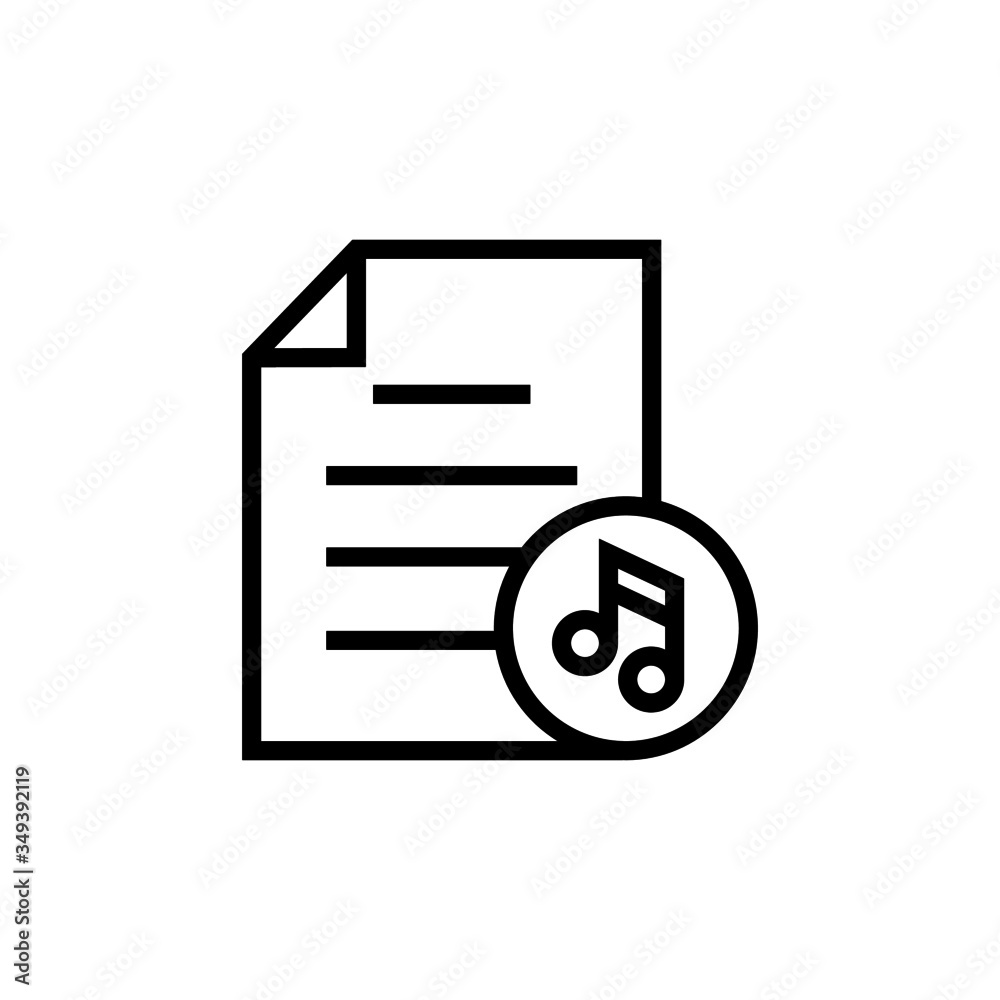 Audio document file music note page icon in outline style on white background, Vector icon Audio document file music note page icon in outline style on white background, Vector icon