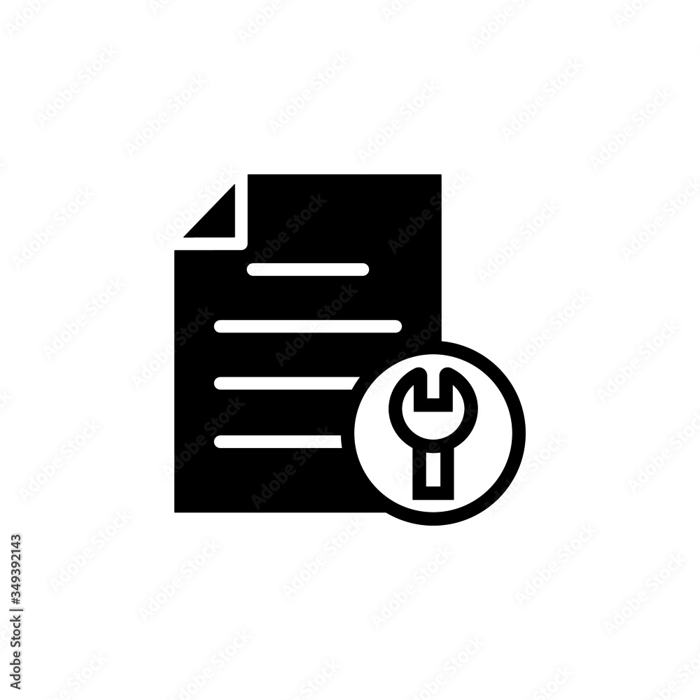 Document file page spanner tool wrench icon in black flaton white background, Vector icon Document file page spanner tool wrench icon in black flaton white background, Vector icon