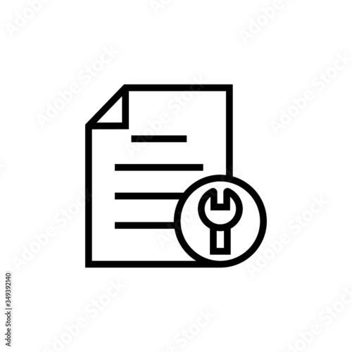 Document file page spanner tool wrench icon in outline style on white background, Vector icon