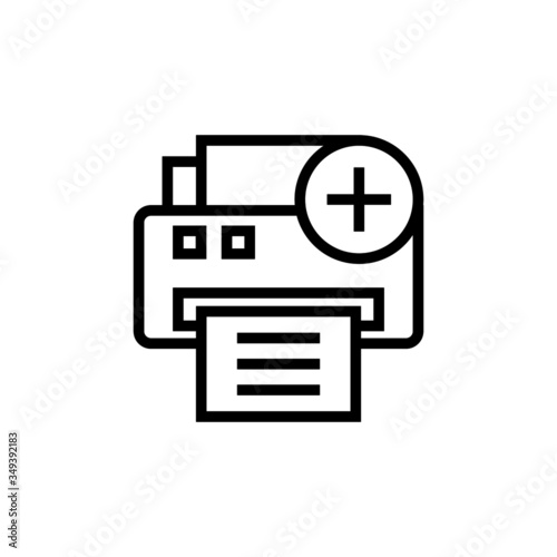 Printer icon, technology icon with add sign icon in outline style on white background, Printer icon and new, plus, positive symbol, Vector illustration