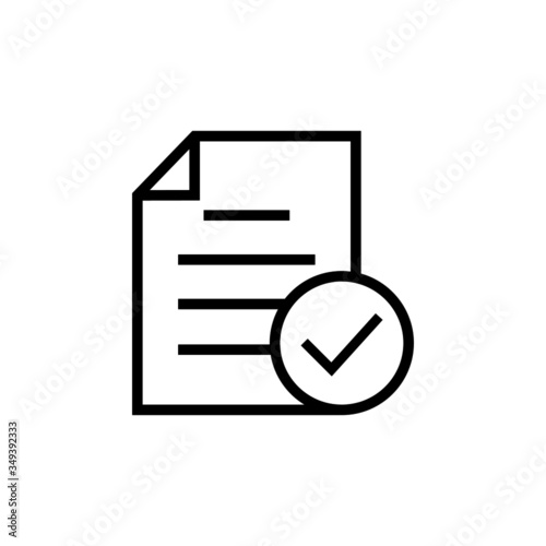 Report icon with check sign icon in outline style on white background, Report icon and approved, confirm, done, tick, completed symbol, Vector icon
