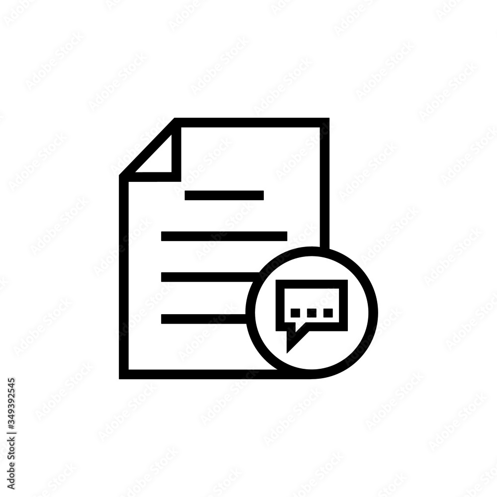 Chat bubble communication document file message page speech bubble icon in outline style on white background, Vector icon