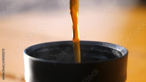 outdoor cup of coffee with steam in slow motion, 60 fps