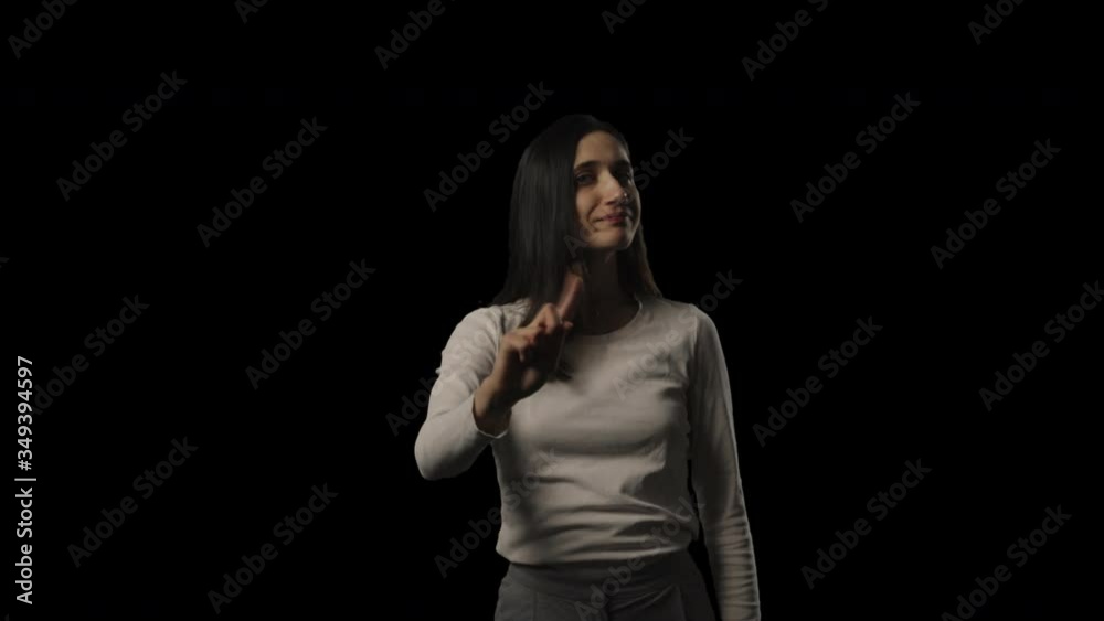 Young woman shaking index finger at camera. Transparent isolated alpha channel background. Young woman shaking index finger at camera. Transparent isolated alpha channel background.