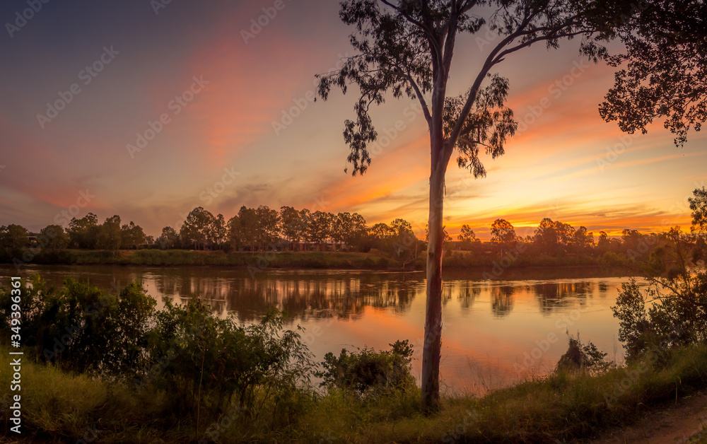 Panoramic Sunset Clouds with River Reflections