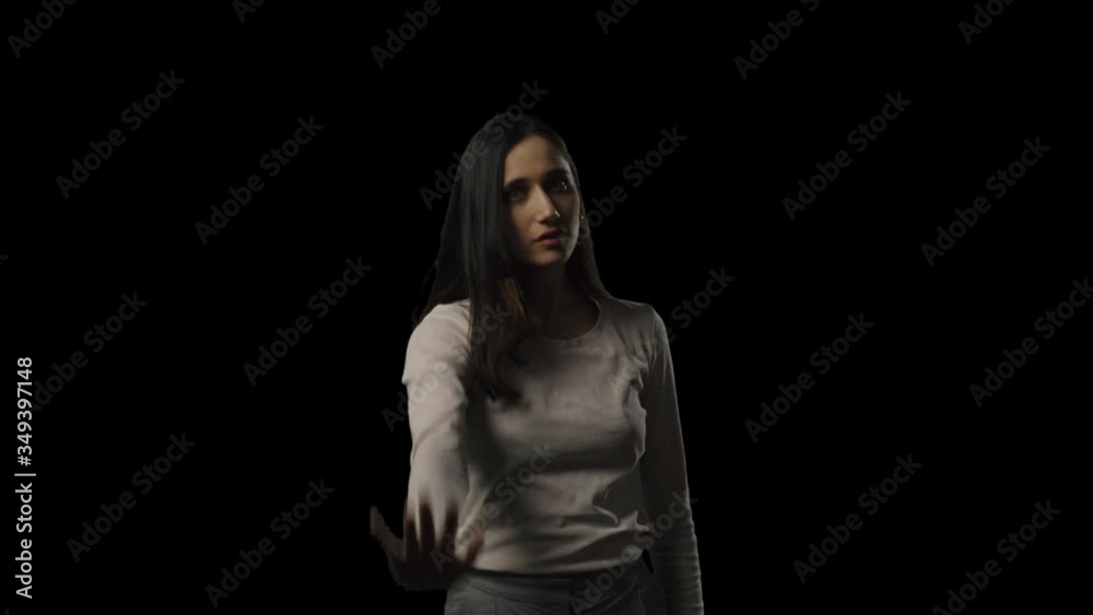 Young Indian woman showing stop hand sing at camera. Transparent isolated alpha channel background. Young Indian woman showing stop hand sing at camera. Transparent isolated alpha channel background.