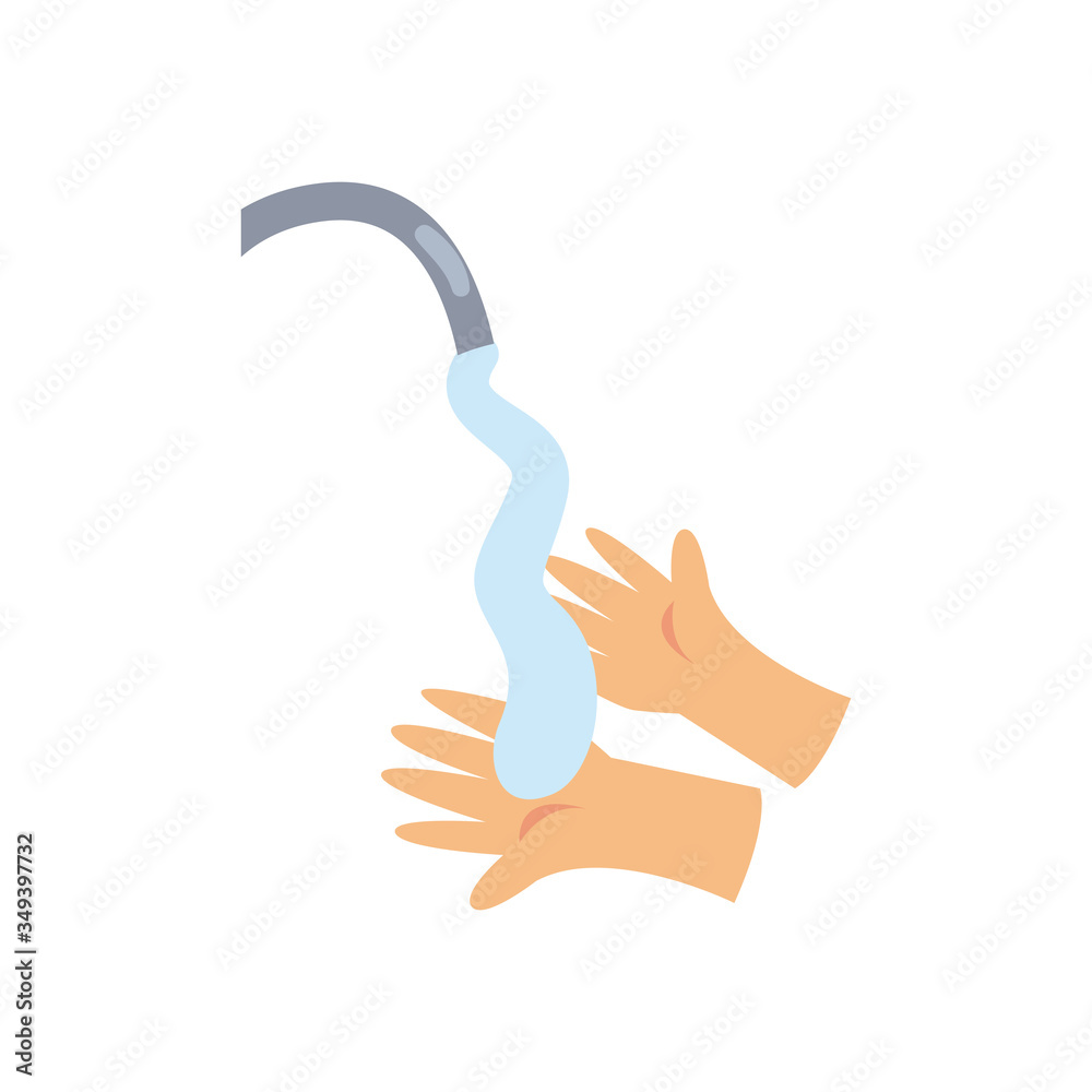 Hands washing and water tap flat style icon vector design Hands washing and water tap flat style icon vector design