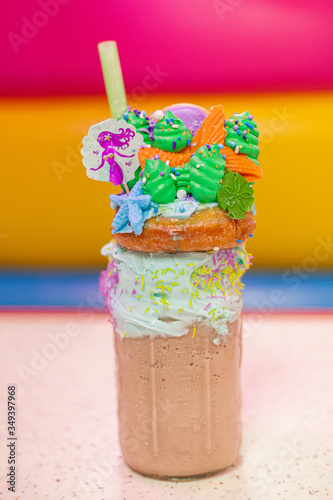 Pastel Rainbow Mermaid Chocolate Milkshake with Sprinkles