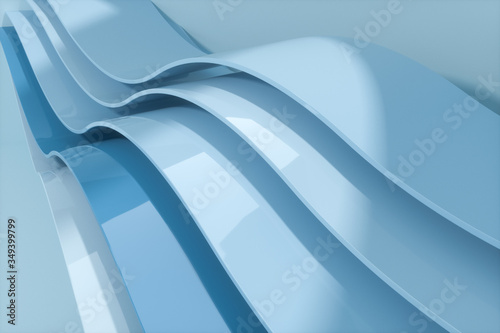 Blue curve surface, bright business background, 3d rendering.