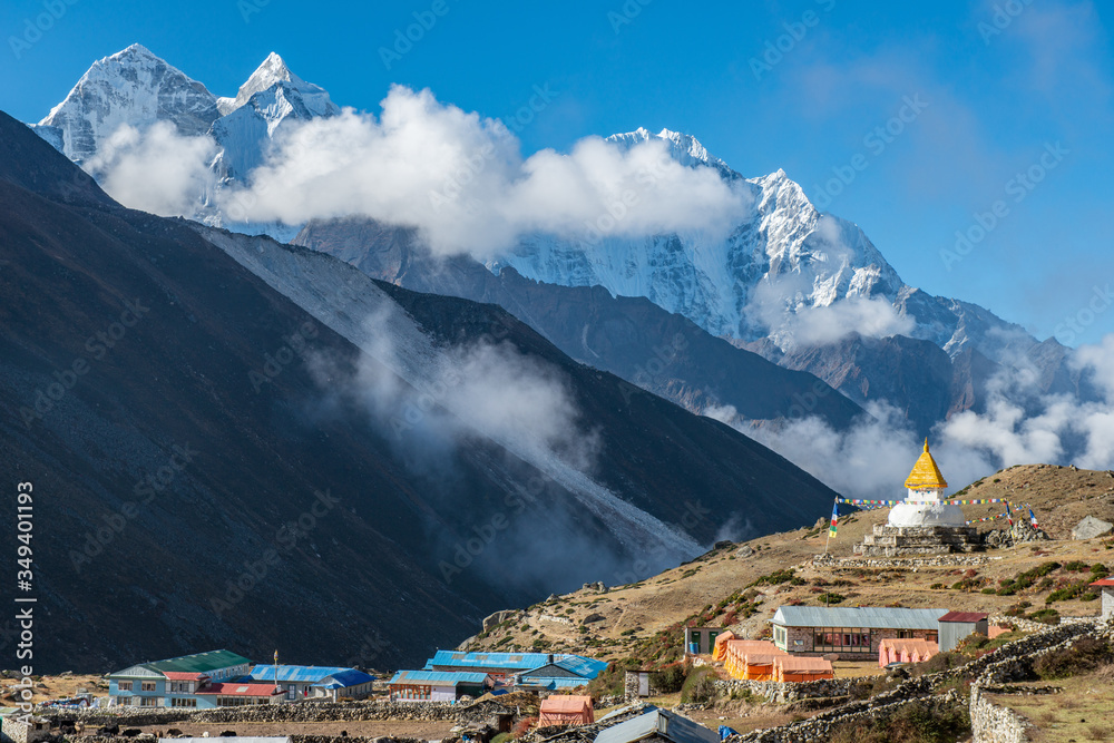 Beautiful view of Dingboche village with Himalayas mountain range in the background. Dingboche is a Sherpa village in northeastern Khumbu region of Nepal.