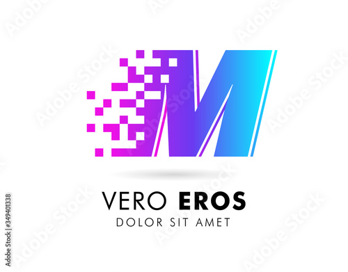 Free Download Letter M logo design template. Letter M logo in pixel motion style with gradient color. - GFXLoad