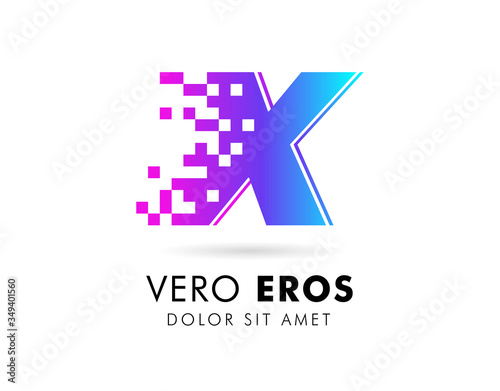 Letter X logo design template. Letter X logo in pixel motion style with gradient color.