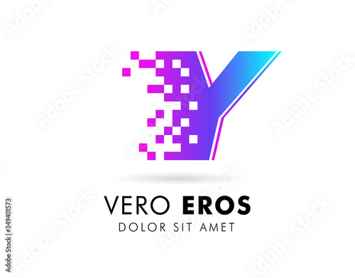 Letter Y logo design template. Letter Y logo in pixel motion style with gradient color.